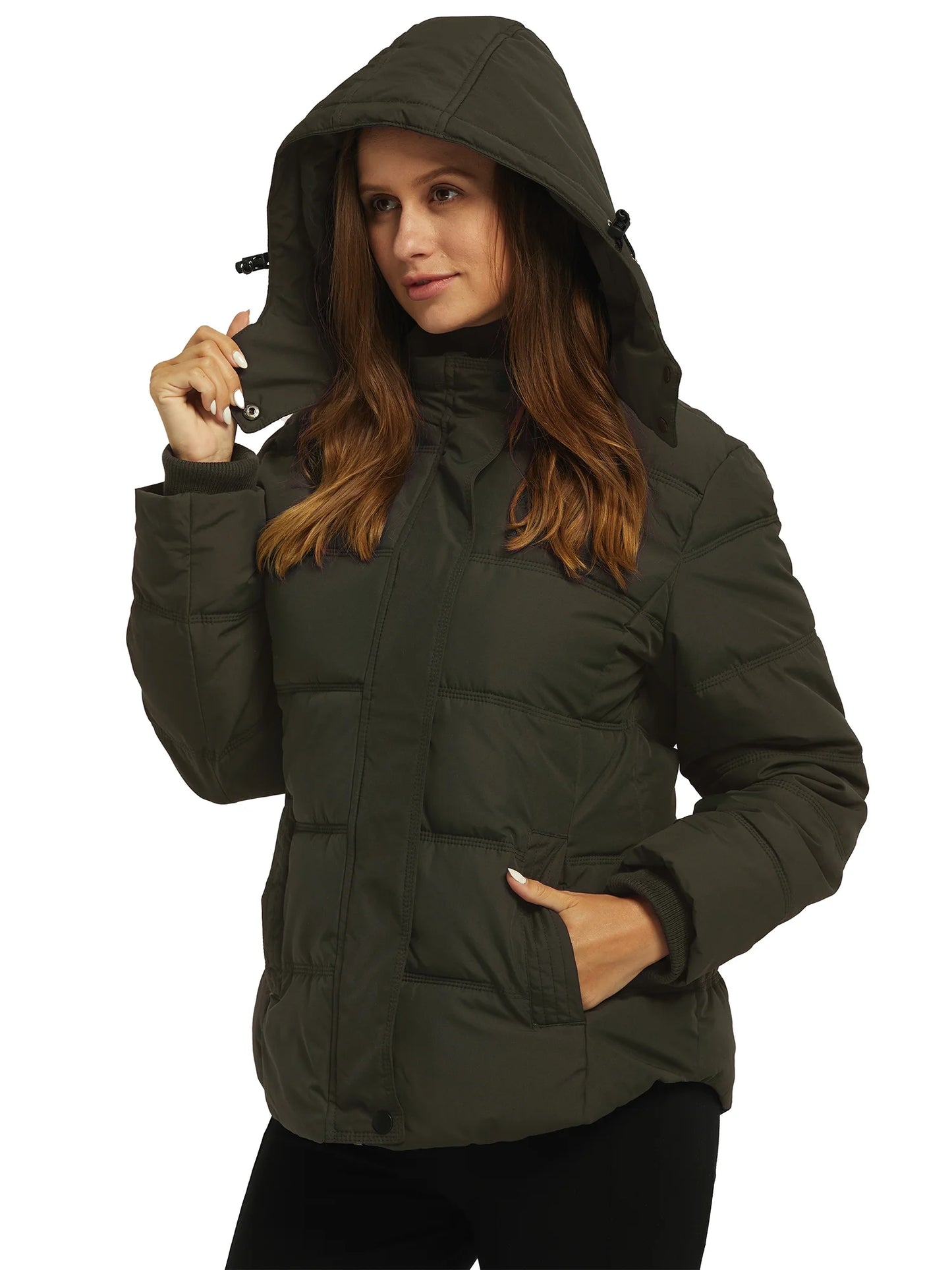 Women'S Puffy Jacket Waterproof Winter Coat Recycled Fleece Jacket Parka Army Green S