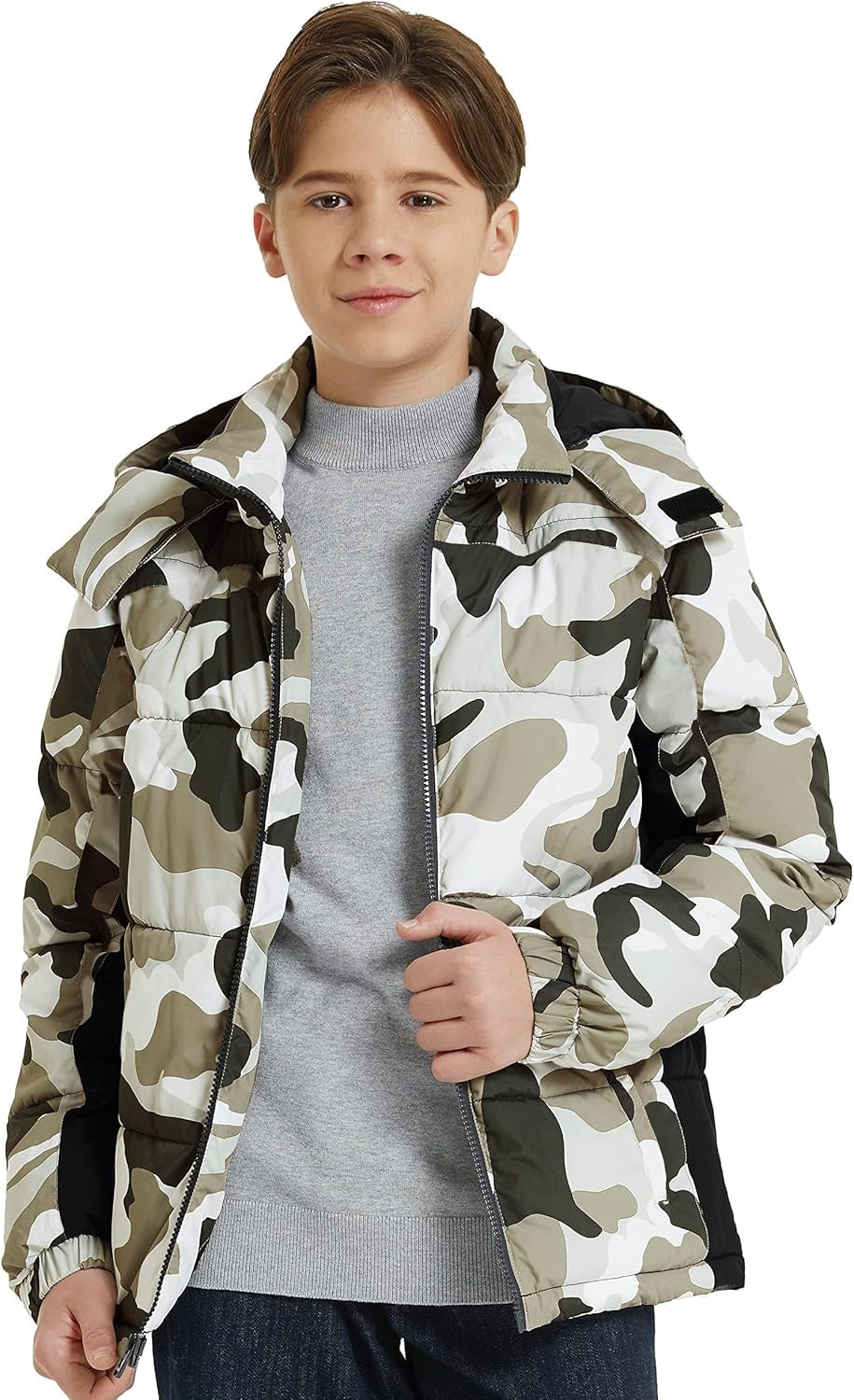 Boys' Warm Winter Coat Waterproof Puffer Jacket with Detachable Hood