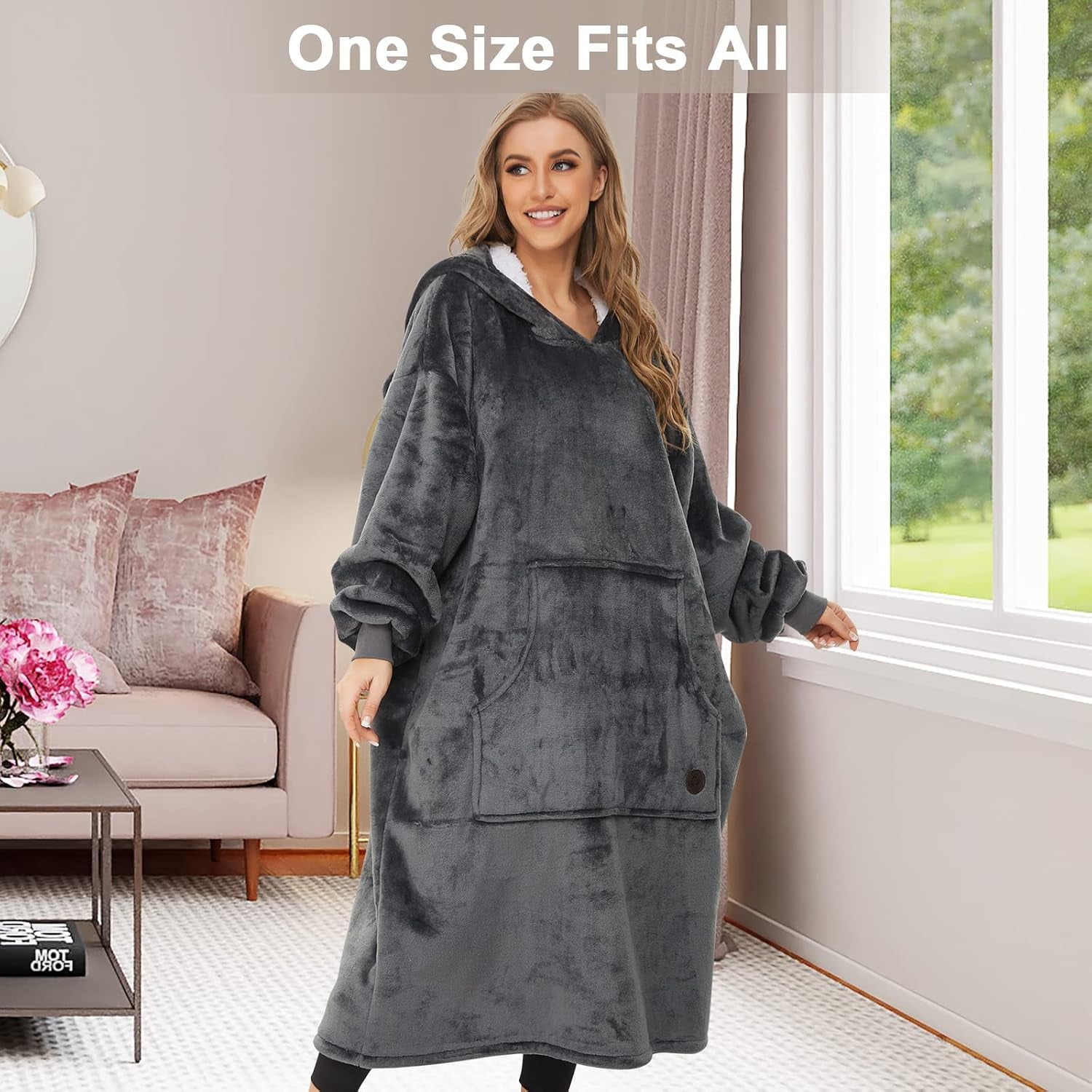 Wearable Blanket Hoodie, Oversized Sherpa Sweatshirt Blanket for Adults Women Men, Warm Cozy Hooded Blanket, Gifts for Mom Girlfriend