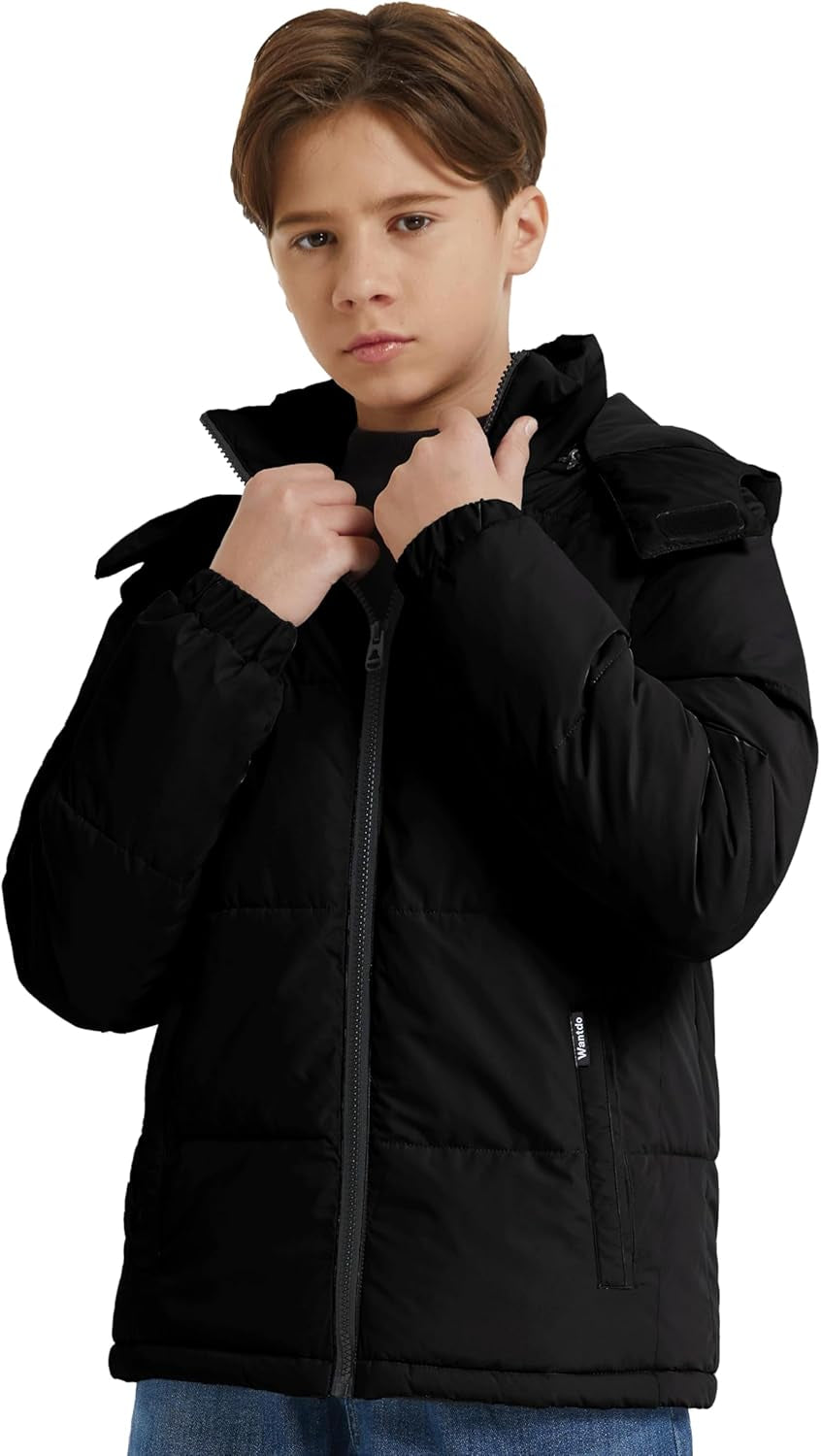 Boys' Warm Winter Coat Waterproof Puffer Jacket with Detachable Hood