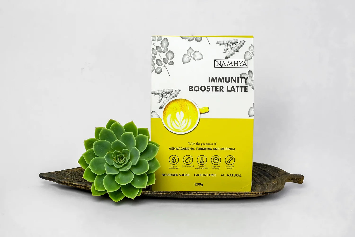 Immunity Booster Latte, 100% Natural with Goodness of Turmeric, Ashwagandha, Coconut Flakes, Tulsi (Basil) & Moringa, 3.53 Oz (100 Grams)