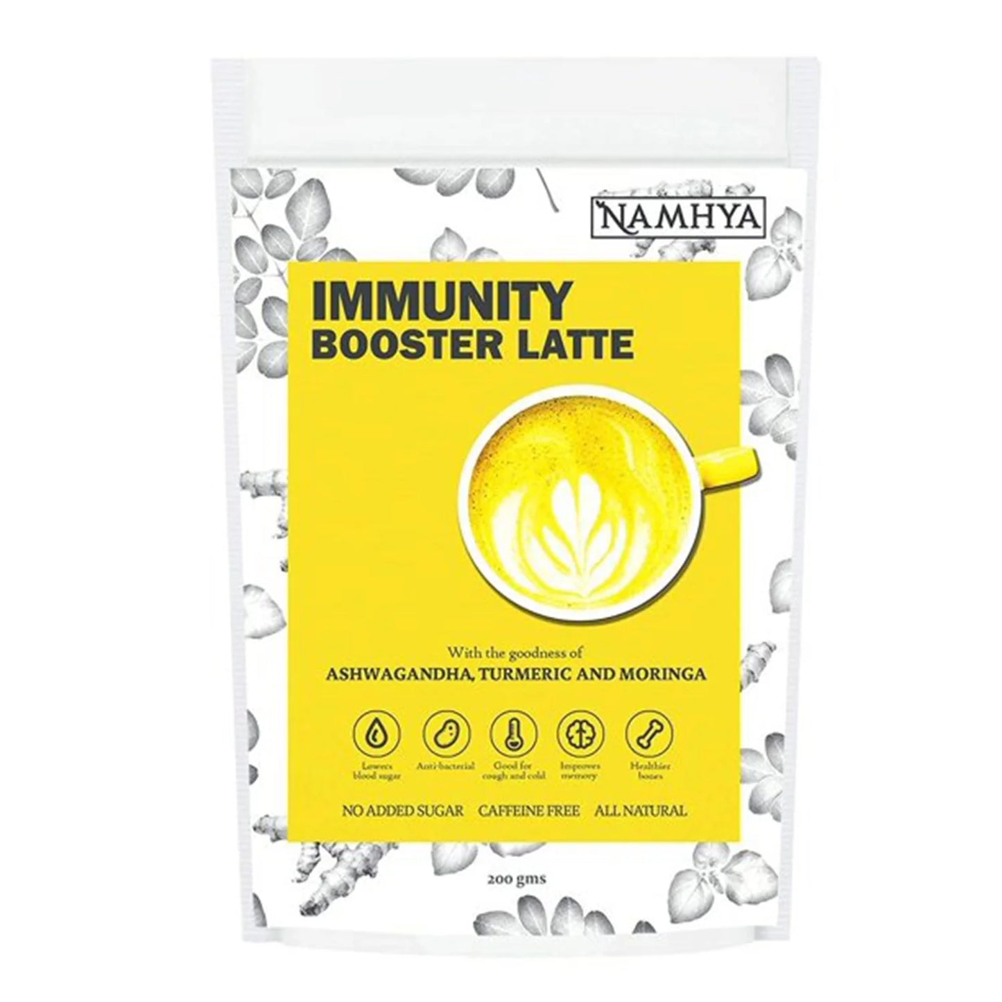 Immunity Booster Latte, 100% Natural with Goodness of Turmeric, Ashwagandha, Coconut Flakes, Tulsi (Basil) & Moringa, 3.53 Oz (100 Grams)