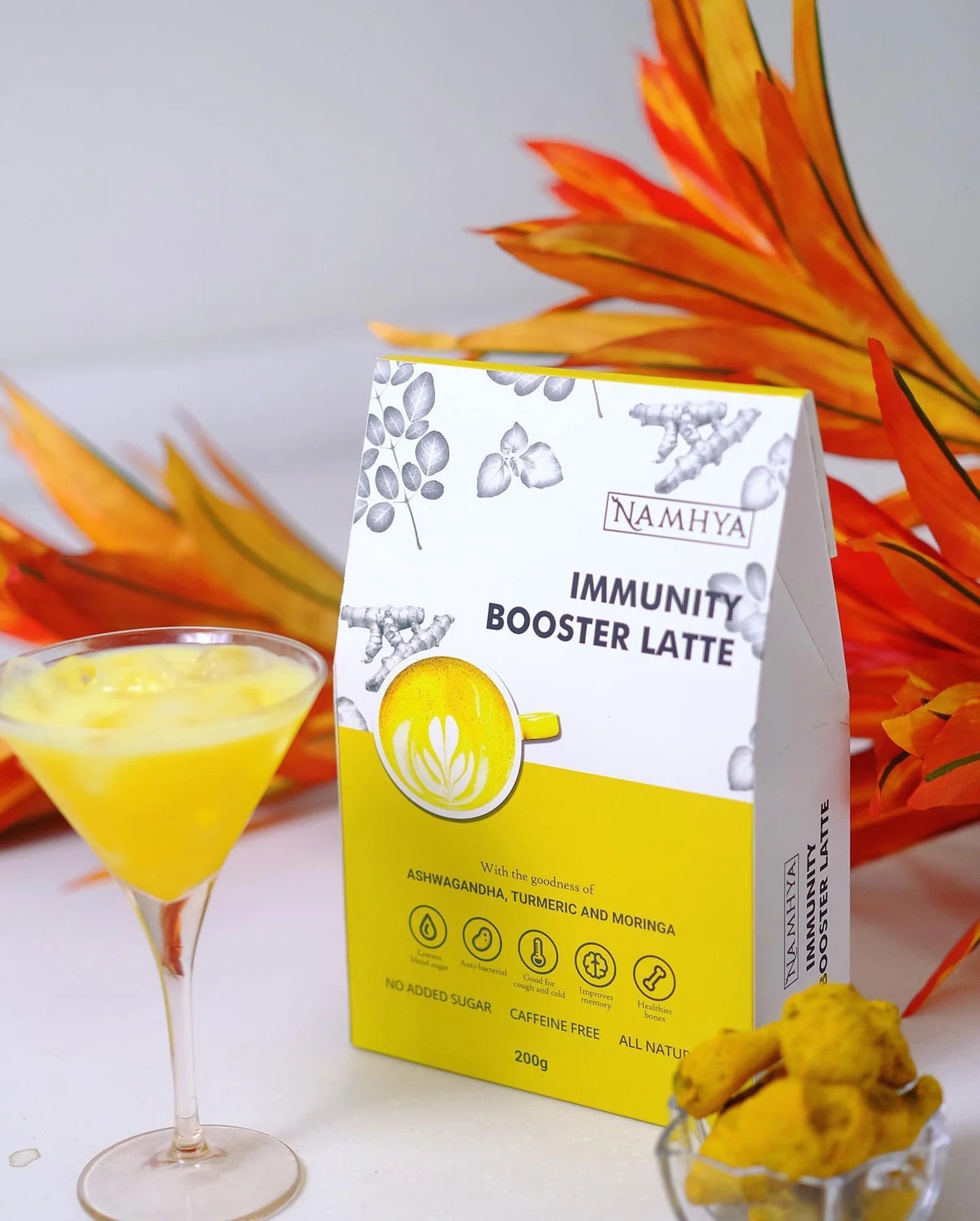 Immunity Booster Latte, 100% Natural with Goodness of Turmeric, Ashwagandha, Coconut Flakes, Tulsi (Basil) & Moringa, 3.53 Oz (100 Grams)