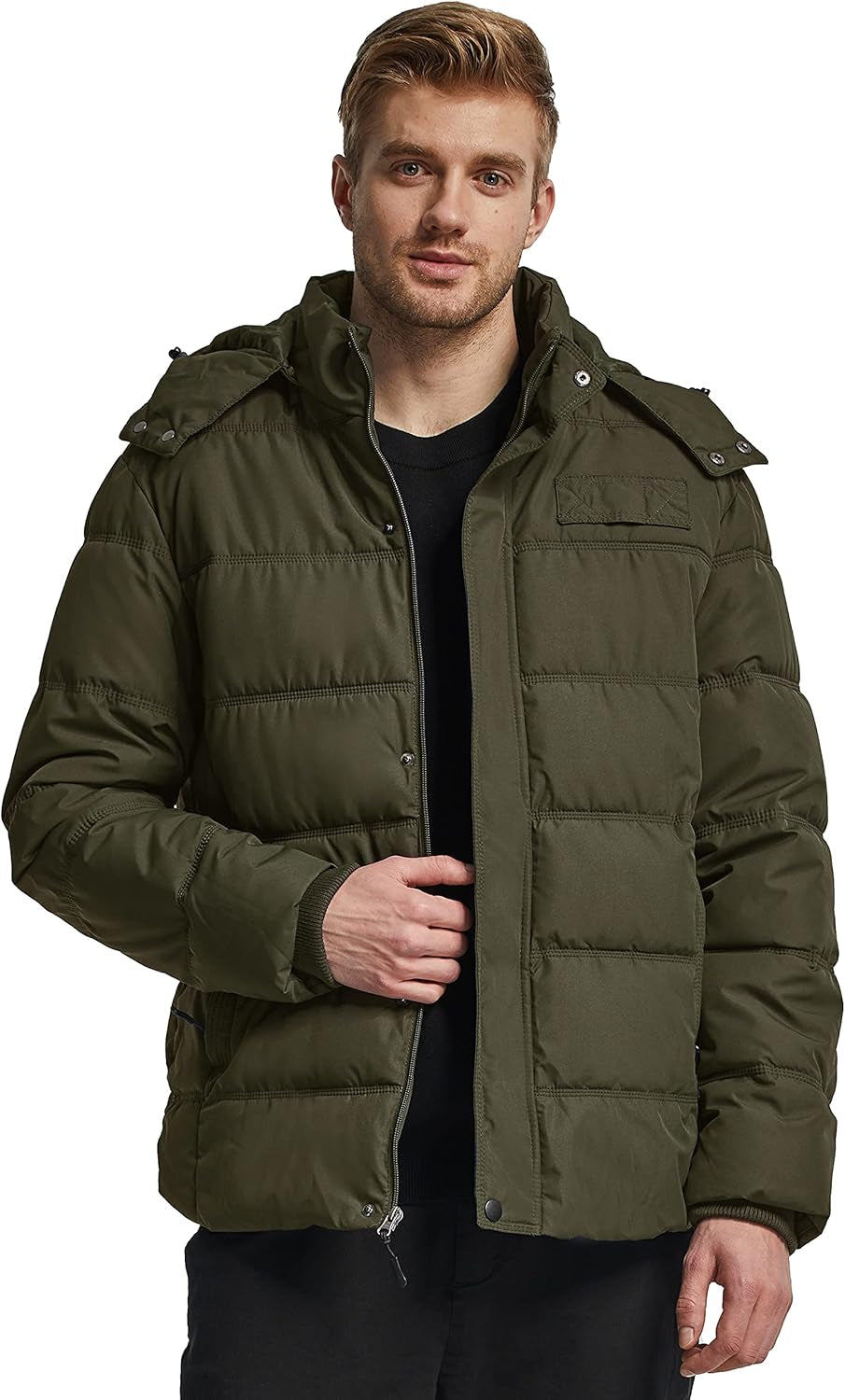 Men'S Hooded Winter Coat Warm Puffer Jacket Thicken Cotton Coat with Removable Hood