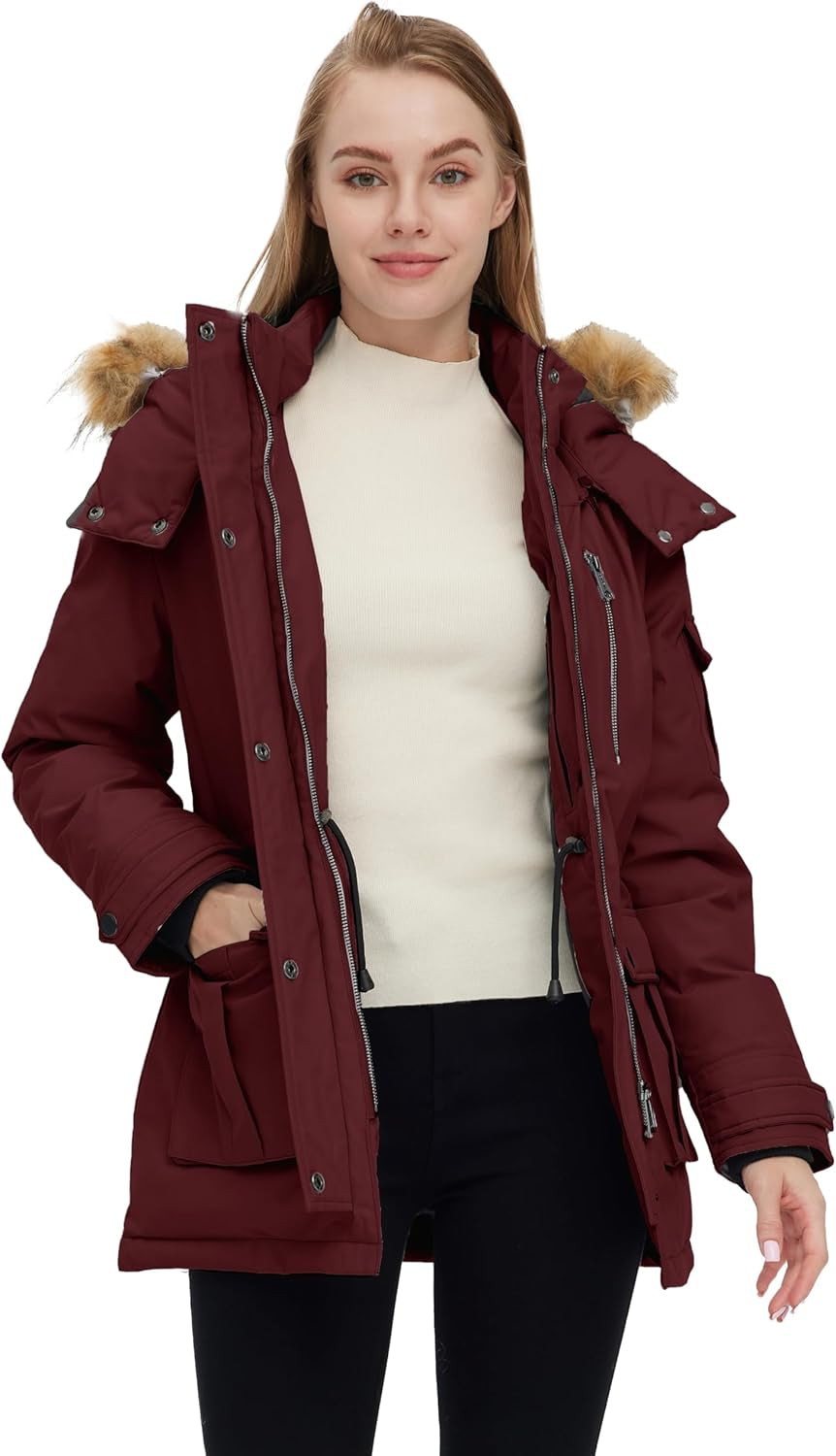 Women'S Quilted Winter Coat Warm Puffer Jacket Thicken Parka with Removable Hood