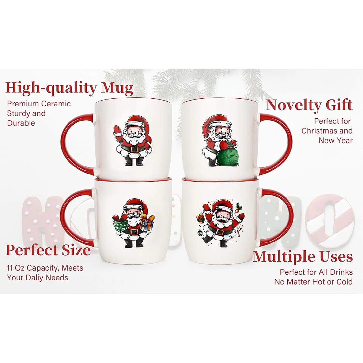 Christmas Gifts for Ceramic Mugs, Christmas Santa Claus Themed Mugs Gifts, Christmas Birthday Gifts for Men Women Teacher Coworker Friends, White 11 Fl Oz Coffee Mugs Ceramic Mug Tea Cup