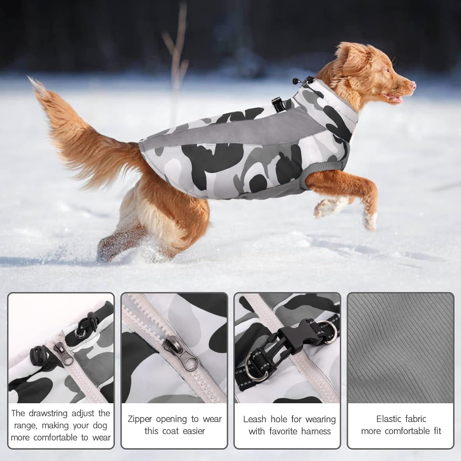 Warm Dog Jacket,Dog Winter Coat with Harness Dog Cold Weather Coats Warm Pet Vest Dog Winter Clothes Waterproof Windproof Dog Snow Jacket with Back Zipper for Small Medium Large Dogs Grey 3XL