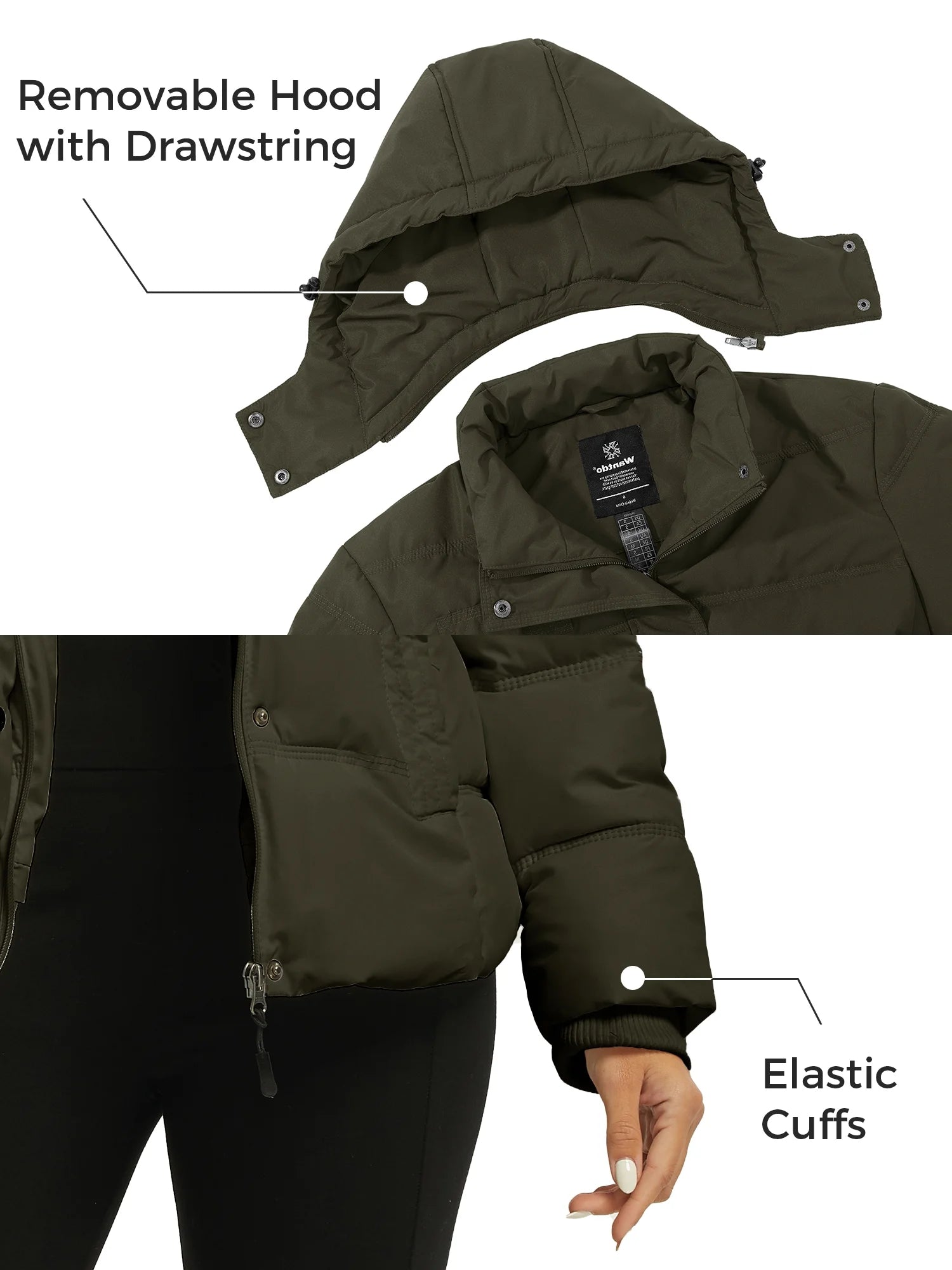 Women'S Puffy Jacket Waterproof Winter Coat Recycled Fleece Jacket Parka Army Green S