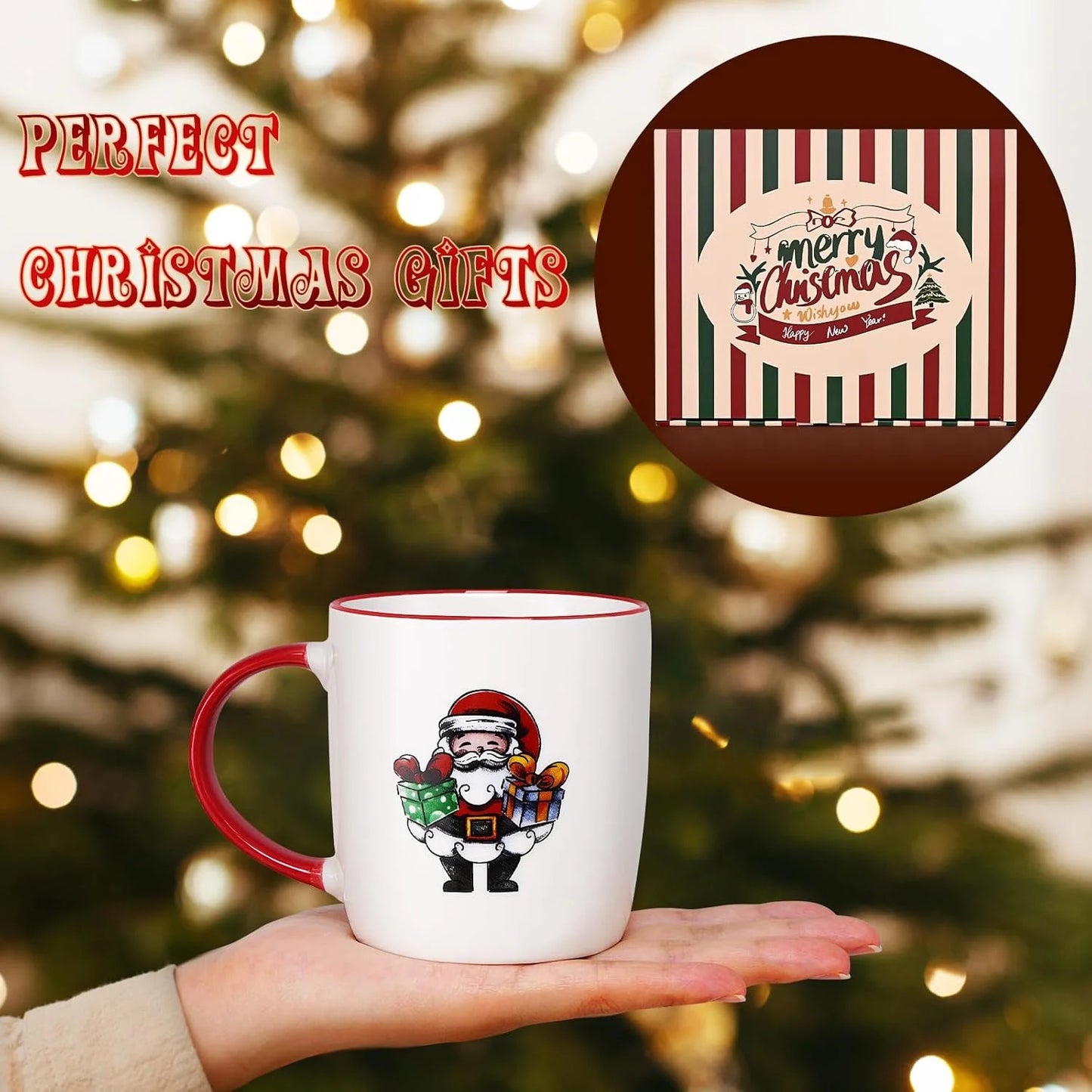 Christmas Gifts for Ceramic Mugs, Christmas Santa Claus Themed Mugs Gifts, Christmas Birthday Gifts for Men Women Teacher Coworker Friends, White 11 Fl Oz Coffee Mugs Ceramic Mug Tea Cup