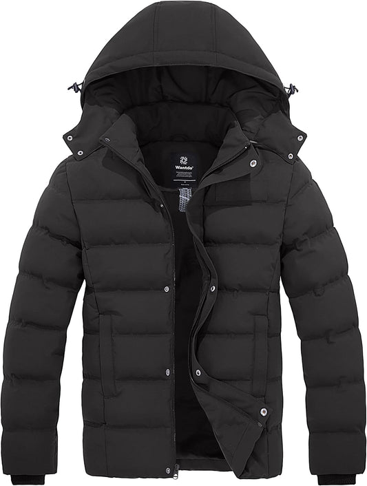 Men'S Hooded Winter Coat Warm Puffer Jacket Thicken Cotton Coat with Removable Hood