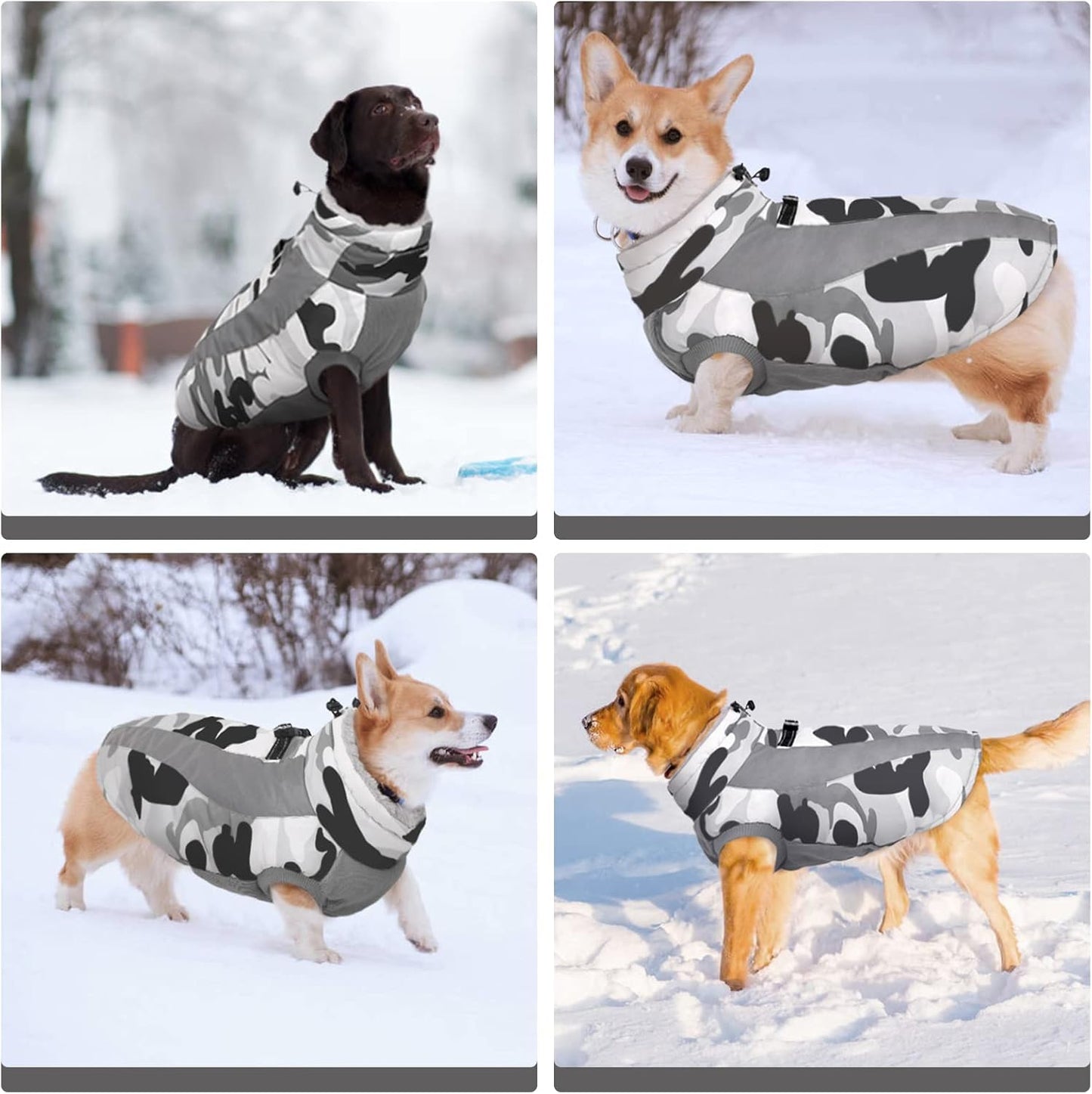 Warm Dog Jacket,Dog Winter Coat with Harness Dog Cold Weather Coats Warm Pet Vest Dog Winter Clothes Waterproof Windproof Dog Snow Jacket with Back Zipper for Small Medium Large Dogs Grey 3XL