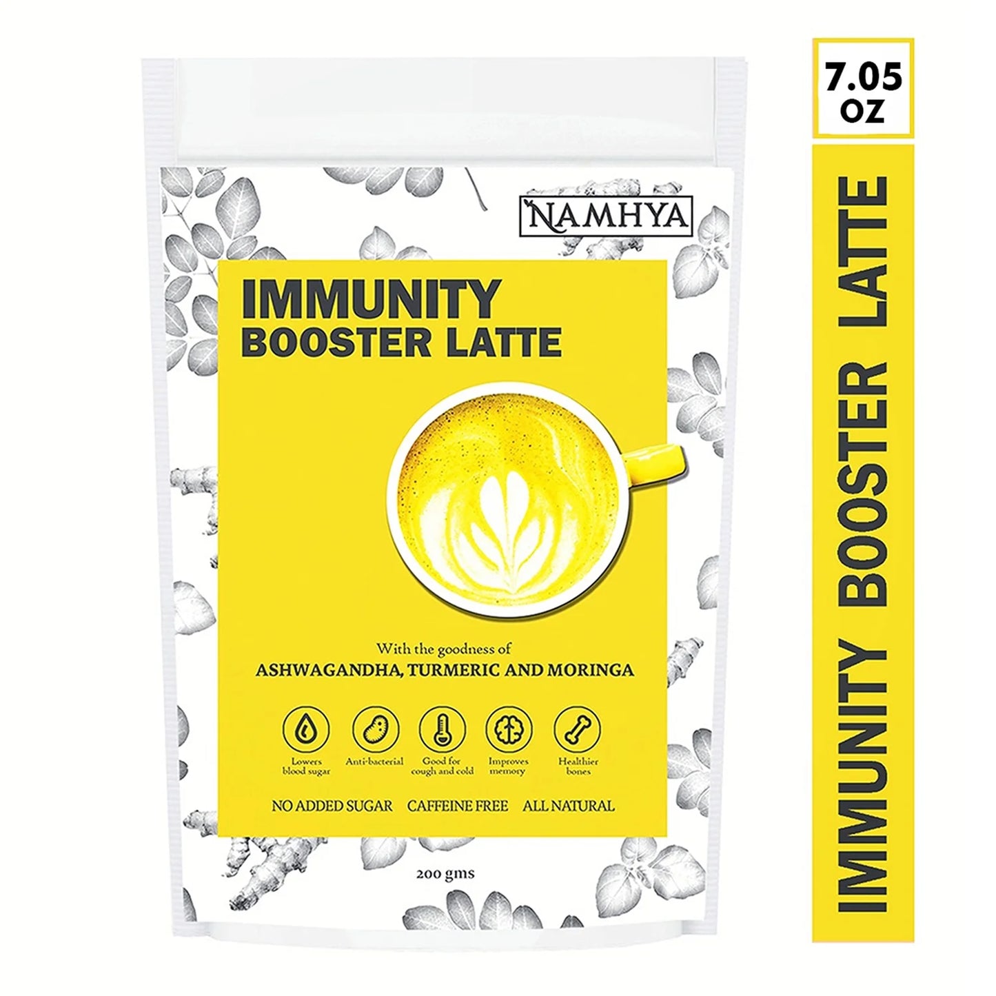 Immunity Booster Latte, 100% Natural with Goodness of Turmeric, Ashwagandha, Coconut Flakes, Tulsi (Basil) & Moringa, 3.53 Oz (100 Grams)