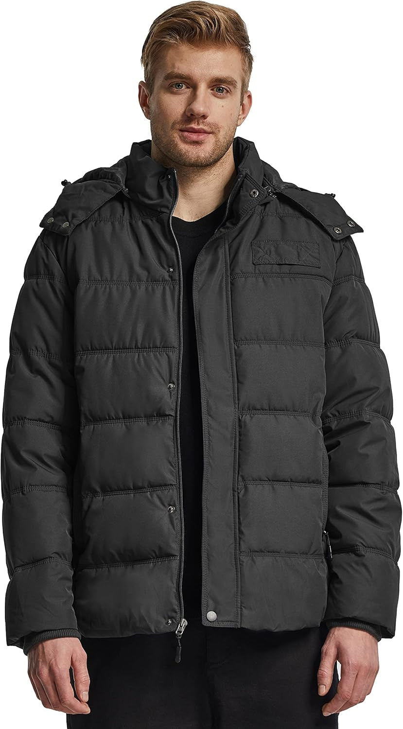 Men'S Hooded Winter Coat Warm Puffer Jacket Thicken Cotton Coat with Removable Hood