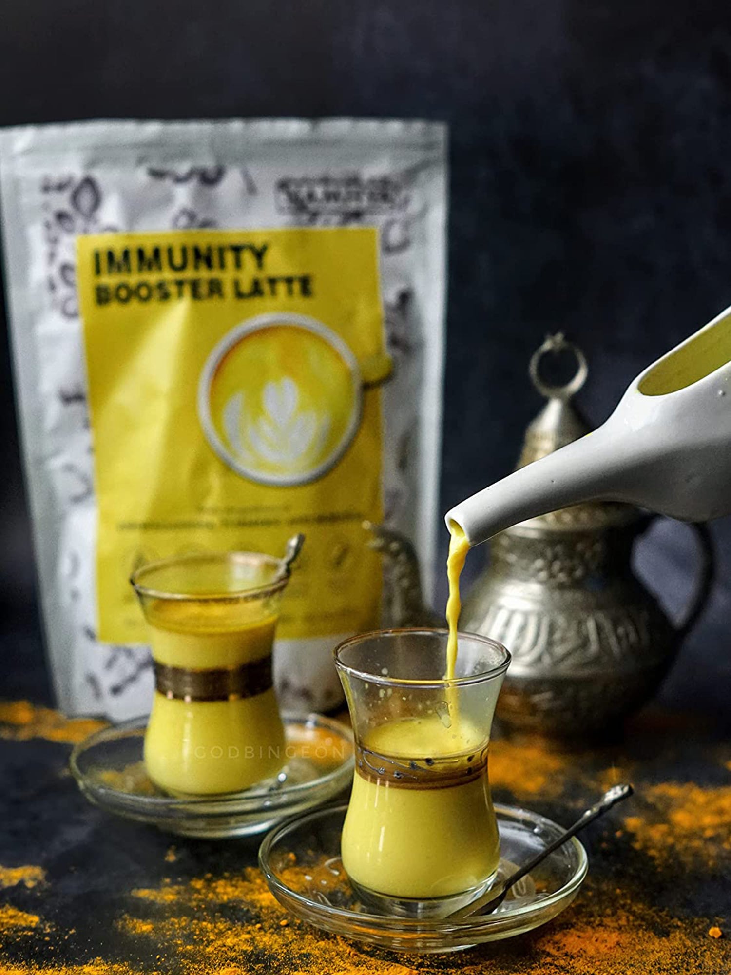 Immunity Booster Latte, 100% Natural with Goodness of Turmeric, Ashwagandha, Coconut Flakes, Tulsi (Basil) & Moringa, 3.53 Oz (100 Grams)