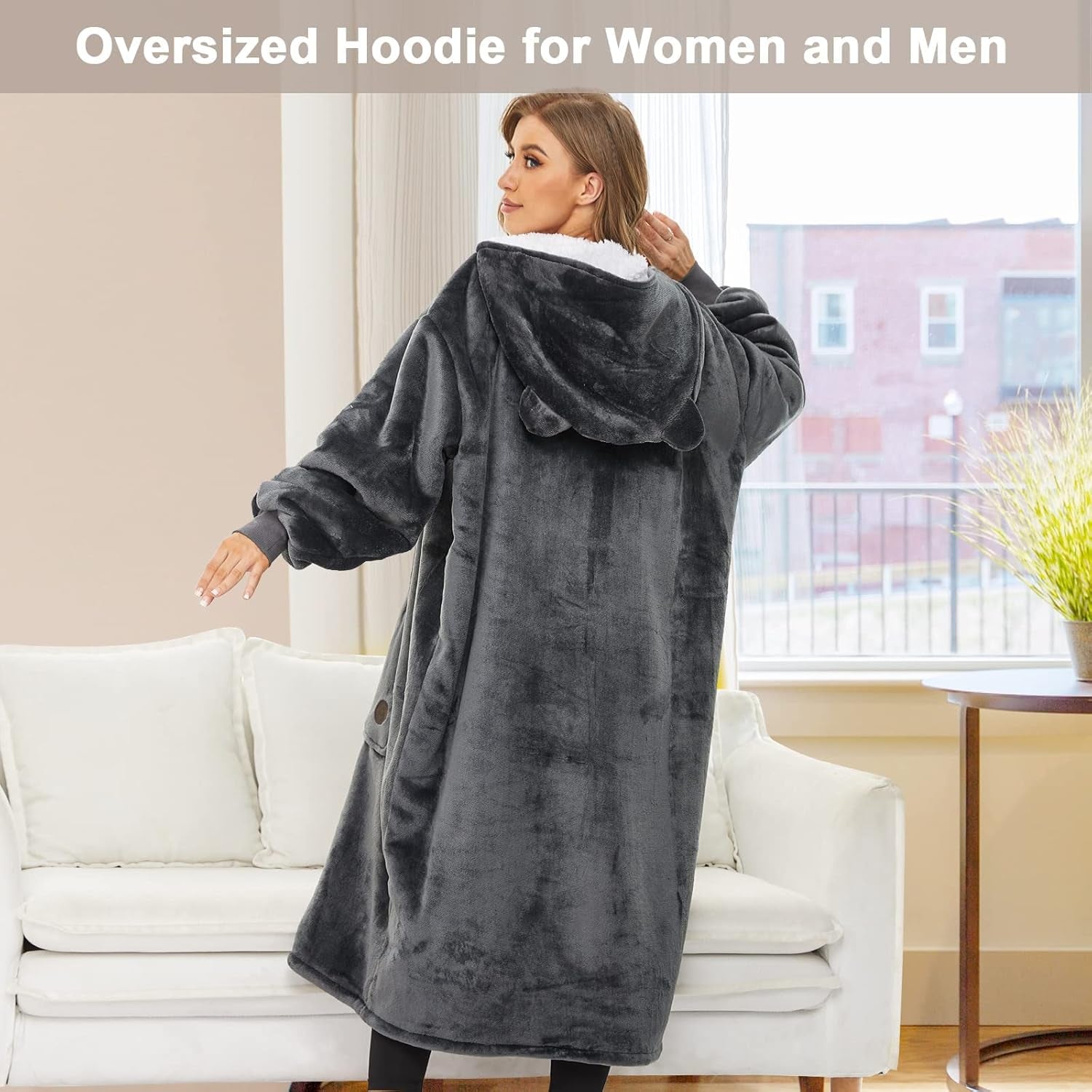 Wearable Blanket Hoodie, Oversized Sherpa Sweatshirt Blanket for Adults Women Men, Warm Cozy Hooded Blanket, Gifts for Mom Girlfriend