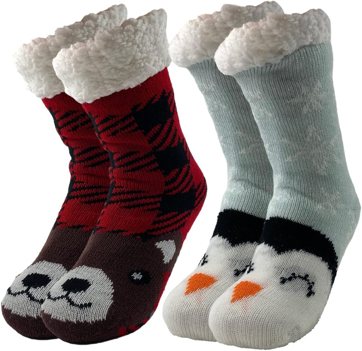 Sock Slippers for Women - 2 Pack Non Slip Socks - Fuzzy Socks Warm Socks with Grippers Sherpa Fleece Lined Thermal