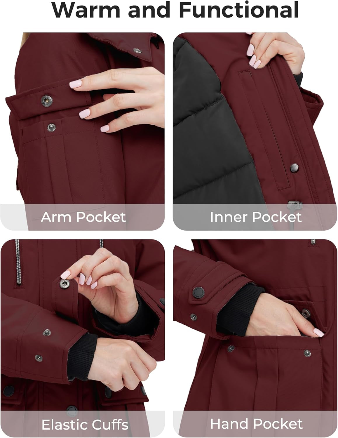 Women'S Quilted Winter Coat Warm Puffer Jacket Thicken Parka with Removable Hood