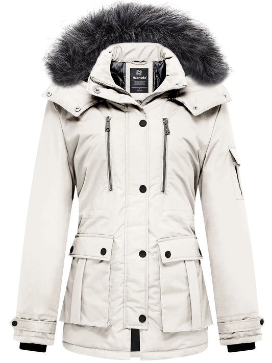 Women'S Winter Coat Thicken Winter Jacket Quilted Parka Coat Puffer Jacket Beige L